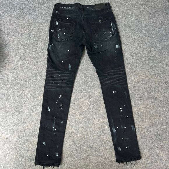 Purple Brand Men's Black Resin Knee Ripped Jean 3D Hand Painted Splatter Size 31 - Picture 2 of 13